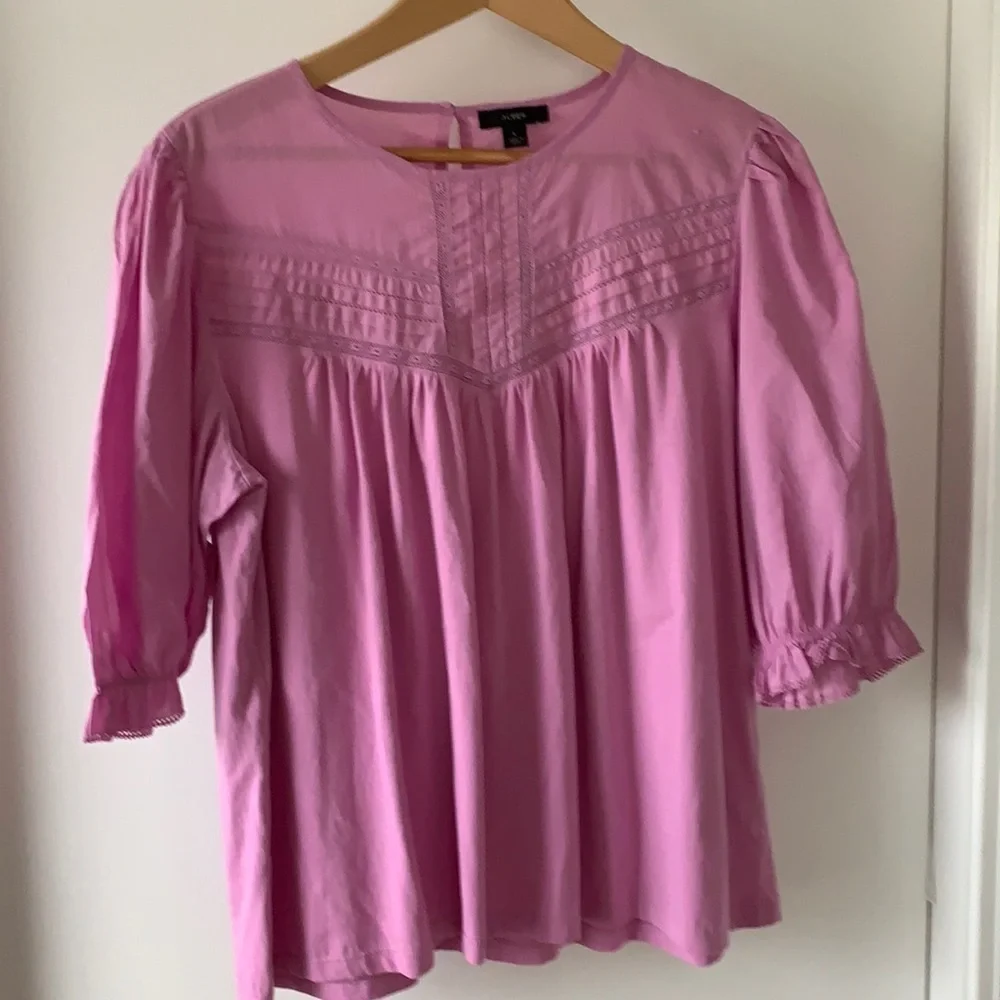 J Crew Puffed Sleeve Woven Lace Top L